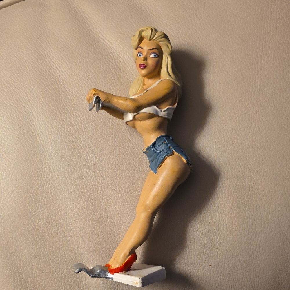 Blonde Pin-Up Girl Figurine with Red Heels, Can Holder
